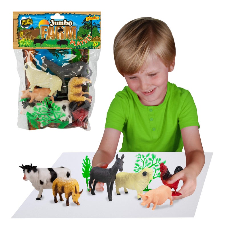 Deluxebase Jumbo Playset - Farm Animal Figurines from 10-Piece Large Farmyard Figurine Toy Set Including Cow, Pig, Dog, Donkey, Goat and Chicken. Great Kids Toys, Gifts and Party Favors. - Image 1